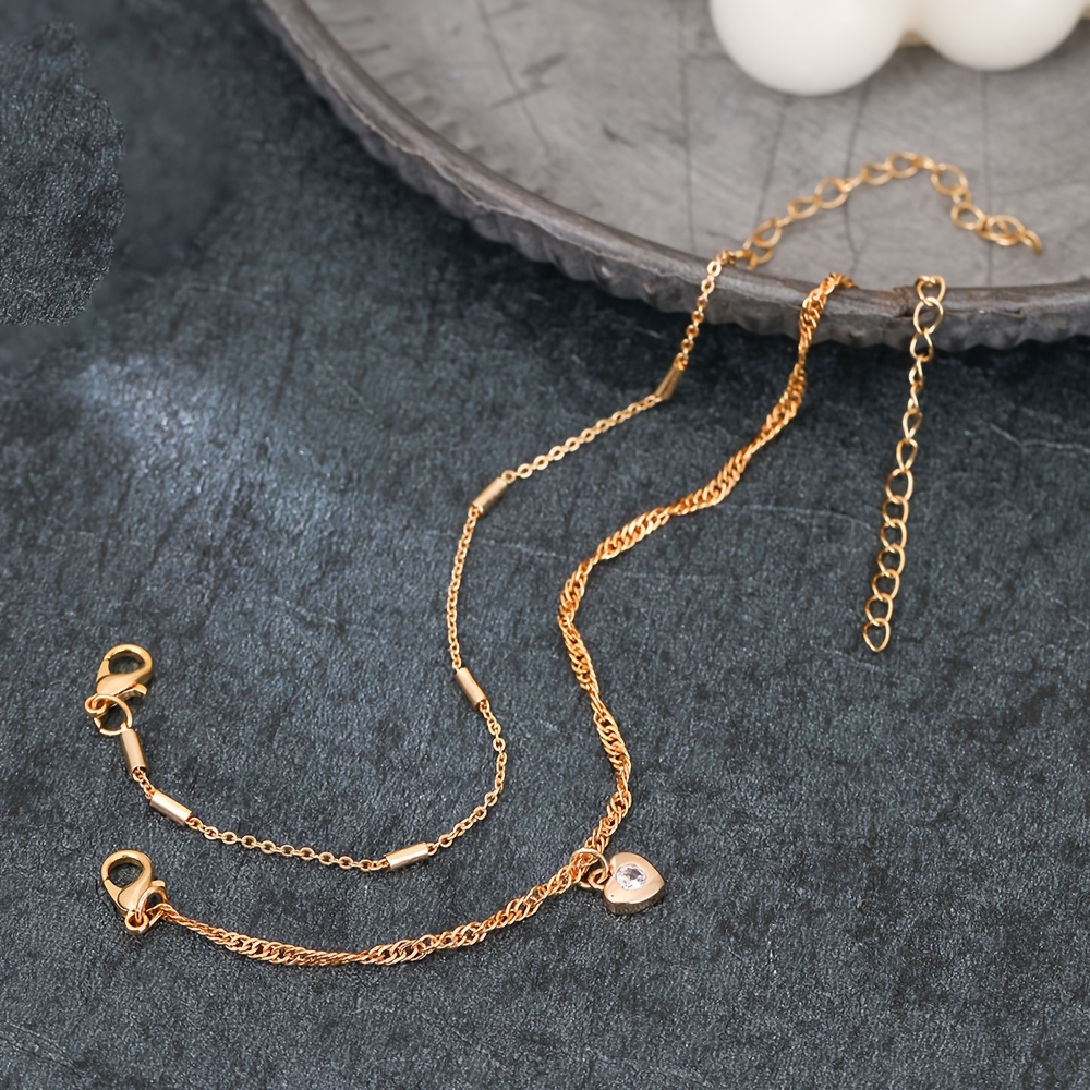 Women's Multi-Layer Stacked Water Wave Long Chain Bracelet Set with Heart Pendant